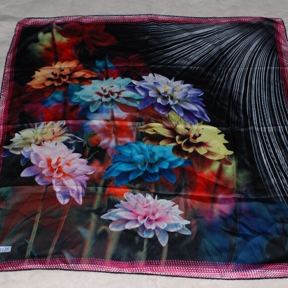 Pelin Esarp Square Head Scarf Wrap Shawl 34”x34” 100% Polyester Beautiful Flower - Picture 2 of 4